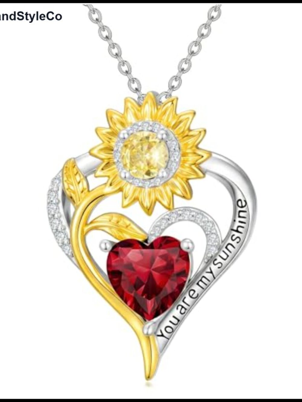 18K Gold Plated Sunflower Birthstone Pendant Necklace, Hypoallergenic Jewelry